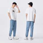 센마 청바지 남성 2023 여름 얇은 섹션 조류 복고풍 남성 바지 시원한 레저 감각 드로 스트링 드로 스트링 레그 팬츠의 그림