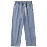 오공은 상품 조류 간단한 오래된 워싱 스트레이트 청바지 남성 복고풍 느슨한 다용도 와이드 레그 캐주얼 바지를 가지고 있습니다.의 그림