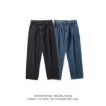 우콩 상품 일본 복고풍 단색 캐주얼 다용도 바지 남성 조수 거리 느슨한 스트레이트 와이드 레그 청바지의 그림