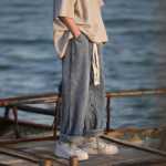 홍콩 冰丝牛仔裤男夏季薄款宽松直筒阔腿休闲男生裤子男款의 그림