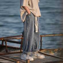 홍콩 冰丝牛仔裤男夏季薄款宽松直筒阔腿休闲男生裤子男款의 그림