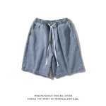 오공은 상품 조류 복고풍 오래된 워싱 데님 반바지 남성 힙합 스트리트 느슨한 신축성있는 허리 수백 바지를 가지고 있습니다.의 그림