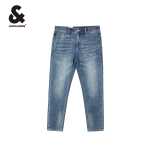 잭 존스 남성용 슬림 강한 신축성 청바지 남성 가을과 여름 새로운 파란색 바지 조류 남성 바지 바지의 그림