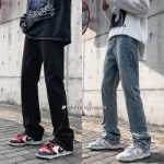 마이크로 라지 데님 팬츠 남성 슬림 스트레이트 봄과 가을 단락 아메리칸 드래그 팬츠 유럽과 미국 하이 스트리트 바이브 블랙 팬츠 남성의 그림