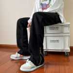 통통한 형제 청바지 남성 봄과 가을 미국 복고풍 모델 하이 스트리트 분위기 큰 사이즈 느슨한 스트레이트 블랙 팬츠 조류의 그림