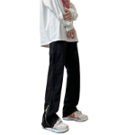 통통한 형제 청바지 남성 봄과 가을 미국 복고풍 모델 하이 스트리트 분위기 큰 사이즈 느슨한 스트레이트 블랙 팬츠 조류의 그림