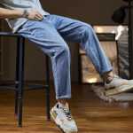 탕 라이온 2023 새로운 아이스 실크 진 남성 여름 얇은 밝은 색상의 슬림 조류 느슨한 스트레이트 롱 팬츠 데이즈의 그림