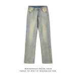 오공은 미국 하이 스트리트에서 오래된 스트레이트 청바지를 입고 조수 복고풍 느슨한 백 캐주얼 바지를 가지고 있습니다.의 그림