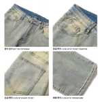 오공은 미국 하이 스트리트에서 오래된 스트레이트 청바지를 입고 조수 복고풍 느슨한 백 캐주얼 바지를 가지고 있습니다.의 그림