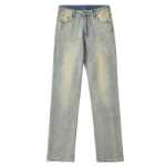 오공은 미국 하이 스트리트에서 오래된 스트레이트 청바지를 입고 조수 복고풍 느슨한 백 캐주얼 바지를 가지고 있습니다.의 그림