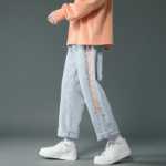 청바지 봄과 가을 남성용 9 분 스트레이트 바지 일본 남성 모델 틈새 디자인 감각 레저 바지 십대 바지의 그림