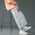 청바지 봄과 가을 남성용 9 분 스트레이트 바지 일본 남성 모델 틈새 디자인 감각 레저 바지 십대 바지의 그림