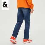 잭 존스 남성 스트레이트 청바지 남성 느슨한 진한 파란색 따뜻한 조류 바지 2022 가을과 겨울 신상품의 그림