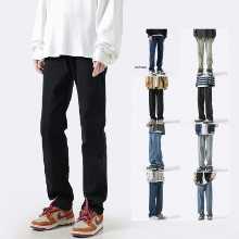 블랙 스트레이트 슬림 청바지 남성 가을 아메리칸 인조 하이 스트리트 캐주얼 바지 남성 인조 바지의 그림