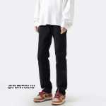 블랙 스트레이트 슬림 청바지 남성 가을 아메리칸 인조 하이 스트리트 캐주얼 바지 남성 인조 바지의 그림