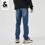 잭 존스 남성 스트레치 청바지 남성 조류 브랜드 백 스트레이트 팬츠 사계절 남성 바지 그래 핀 직물의 그림