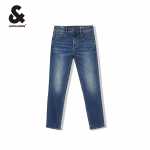 잭 존스 남성 스트레치 청바지 남성 조류 브랜드 백 스트레이트 팬츠 사계절 남성 바지 그래 핀 직물의 그림