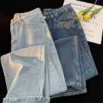 학생 가을 얇은 단락 백 매칭 청바지 남성 느슨한 스트레이트 와이드 레그 팬츠 인 트렌드 캐주얼 바지 소년의 그림