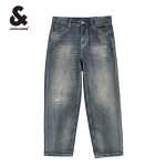 잭존스 잭존스 봄 가을 남성 신축성있는 느슨한 작은 피트 홀 데님 팬츠 220432012의 그림