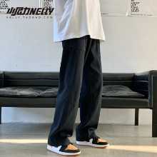 검은 작업 바지 아들 남성 하이 스트리트 인 조수 봄과 가을 느슨한 스트레이트 와이드 레그 캐주얼 바지 힙합 튀긴 거리 바지의 그림