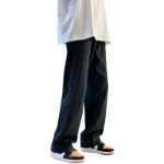 검은 작업 바지 아들 남성 하이 스트리트 인 조수 봄과 가을 느슨한 스트레이트 와이드 레그 캐주얼 바지 힙합 튀긴 거리 바지의 그림