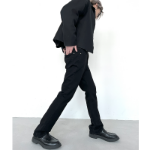 JCAESAR 조류 바이브 아메리칸 와이드 레그 팬츠 하이 스트리트 블랙 스트레치 클린핏 워싱 청바지 남자의 그림