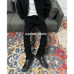 JCAESAR 조류 바이브 아메리칸 와이드 레그 팬츠 하이 스트리트 블랙 스트레치 클린핏 워싱 청바지 남자의 그림