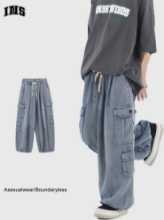 인스 스튜디오 입체 패치 포켓 청바지 내셔널 타이드 브랜드 힙합 커플 워싱 루즈 와이드 레그 팬츠 남성 및 여성의 그림