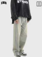 인스 스튜디오 옐로우 진흙 타이다이 워싱 청바지 컨트리 타이드 커플 아메리칸 스트리트 스트레이트 캐주얼 바지 남성의 그림