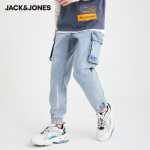 잭존스 잭존스 겨울 남성 조수 워싱 패브릭 패치 타이 워크웨어 데님 드로스트링 팬츠 220332053의 그림