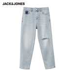 잭 존스 트렌디 캐주얼 편안한 양면 패치 포켓 워시드 고양이 수염 찢어진 청바지 남성용 긴 바지의 그림