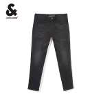 잭 존스 남성용 새로운 심플하고 편안한 슬림 캐주얼 블랙 진 따뜻한 두꺼운 긴 바지의 그림