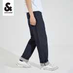 잭 존스 남성 가을 느슨한 청바지 트렌드 심플 스트레이트 로우 웨이스트 다크 코튼 팬츠 남성용 모델의 그림