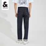 잭 존스 남성 가을 느슨한 청바지 트렌드 심플 스트레이트 로우 웨이스트 다크 코튼 팬츠 남성용 모델의 그림