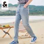 잭 존스 여름 남성 청바지 청바지 남성 빈티지 아이스 산소 바 스트레이트 팬츠 조류 스트레치 팬츠 남성 의류의 그림