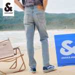 잭 존스 여름 남성 청바지 청바지 남성 빈티지 아이스 산소 바 스트레이트 팬츠 조류 스트레치 팬츠 남성 의류의 그림