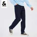 잭 존스 남성 청바지 남성용 느슨한 스트레이트 봄과 여름 진한 파란색 바지 두꺼운 섹션 따뜻한 기술 직물의 그림