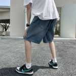 86FANG 여름 홍콩 스타일 복고풍 스트레이트 청바지 반바지 남성 느슨한 캐주얼 학생 다용도 5 바지 조류의 그림