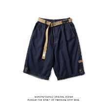 오공은 상품이 있습니다 일본 복고풍 오래된 워싱 스트레이트 청바지 반바지 남녀 조류 느슨한 캐주얼 백 바지에의 그림