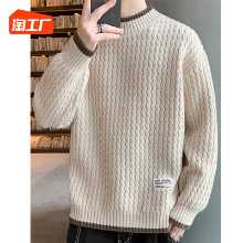 미국 점퍼 남성 가을 겨울 모델 조수 점퍼 옷 거짓 투피스 라인 의류 속옷 느슨한 하프 하이넥 니트 스웨터의 그림