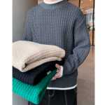 미국 점퍼 남성 가을 겨울 모델 조수 점퍼 옷 거짓 투피스 라인 의류 속옷 느슨한 하프 하이넥 니트 스웨터의 그림