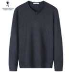 [100 % 순모] 늑대와 함께 춤을 추다 울 스웨터 남성용 라운드 넥 2023 가을 겨울 새로운 따뜻한 니트 점퍼의 그림