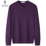 [100 % 순모] 늑대와 함께 춤을 추다 울 스웨터 남성용 라운드 넥 2023 가을 겨울 새로운 따뜻한 니트 점퍼의 그림