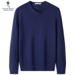 [100 % 순모] 늑대와 함께 춤을 추다 울 스웨터 남성용 라운드 넥 2023 가을 겨울 새로운 따뜻한 니트 점퍼의 그림