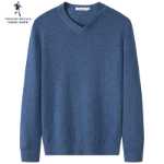 [100 % 순모] 늑대와 함께 춤을 추다 울 스웨터 남성용 라운드 넥 2023 가을 겨울 새로운 따뜻한 니트 점퍼의 그림