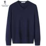 [100 % 순모] 늑대와 함께 춤을 추다 울 스웨터 남성용 라운드 넥 2023 가을 겨울 새로운 따뜻한 니트 점퍼의 그림