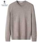 [100 % 순모] 늑대와 함께 춤을 추다 울 스웨터 남성용 라운드 넥 2023 가을 겨울 새로운 따뜻한 니트 점퍼의 그림