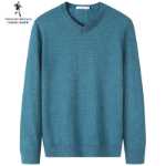 [100 % 순모] 늑대와 함께 춤을 추다 울 스웨터 남성용 라운드 넥 2023 가을 겨울 새로운 따뜻한 니트 점퍼의 그림