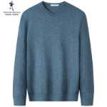 [100 % 순모] 늑대와 함께 춤을 추다 울 스웨터 남성용 라운드 넥 2023 가을 겨울 새로운 따뜻한 니트 점퍼의 그림