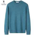 [100 % 순모] 늑대와 함께 춤을 추다 울 스웨터 남성용 라운드 넥 2023 가을 겨울 새로운 따뜻한 니트 점퍼의 그림